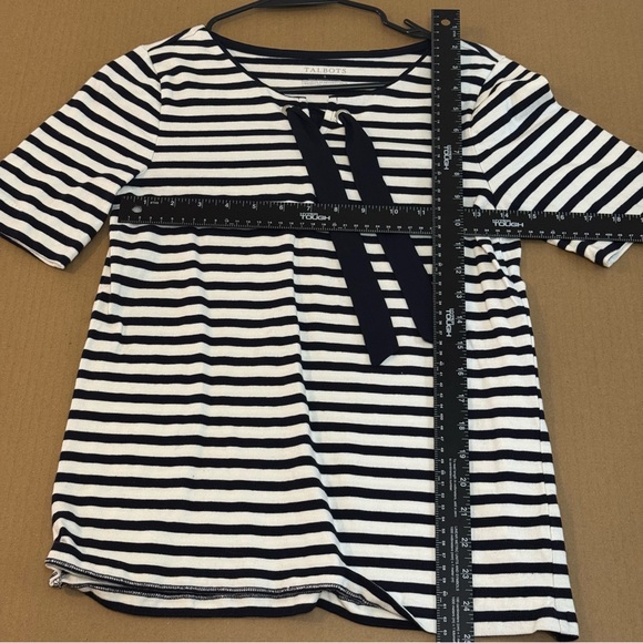 Talbots Black and White Striped Short Sleeve Top - Picture 3 of 4